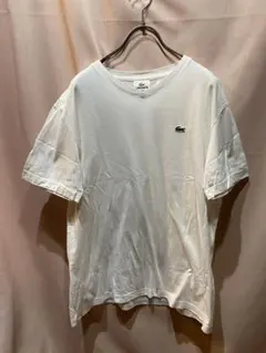 LACOSTE ホワイト Vネック Tシャツ　日本製　メンズ　4