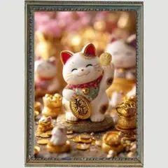 Ｐ1421 招き猫　金運・健康・幸福　【開運•風水•絵画風•ヒーリングアート】