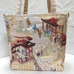 袋帯リメイクバック 京都「平安絵巻風景」特大バック