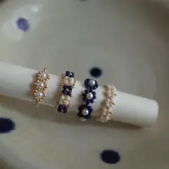 【人気】ビーズリング4点セット❤︎ネイビーホワイト