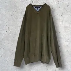 トミーヒルフィガー Vネック コットン 長袖ニット XXL 大きいサイズ