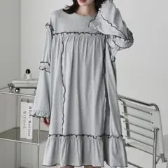 forksy. フレアスリーブフリルメローオーバーサイズロングTシャツ