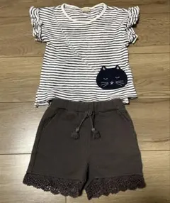petit main ストライプ　猫Tシャツ 100cm 半ズボン 90cmリブ