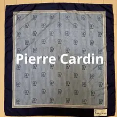Pierre Cardin シルク　スカーフ　総柄　ロゴ　ネイビー　ボーダー