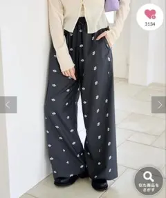 Kastane フラワーステッチワイドパンツ - メルカリ