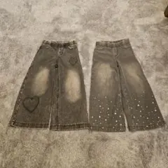 H&M　ハートと星　グレーワイドパンツ　2点セット