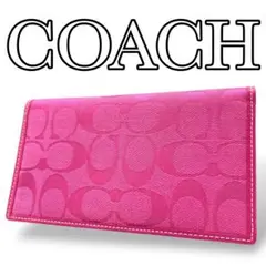 【価格相談◎】美品 コーチ シグネチャー ピンク キャンバス レザー スリム