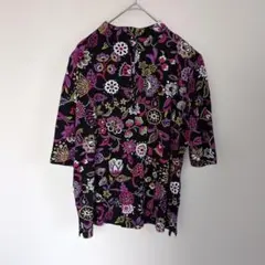 Conpection 花柄総柄 五分袖 ハーフジップ　シャツ