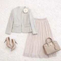 ママスーツ セットアップ M ツイード風 プリーツ入学式 卒業式 フォーマル