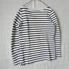 無印 M寸 コットン100% 白とネイビーのボーダー ボートネック長袖Tシャツ