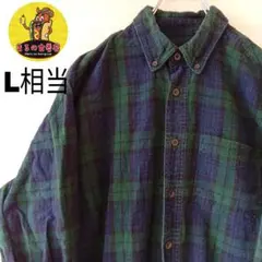 USA古着 ネルシャツL相当　ネイビーグリーン　チェック