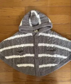 ジェラートピケ、ポンチョ グレーと白のストライプ 80-90cm