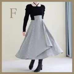 アンドクチュール 千鳥ジャガードラッフルフレアスカート レースアップ サイドリブ