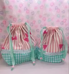 お弁当袋♡コップ袋♡2点セット♡ピンク♡リボン♡