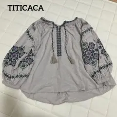 大きいサイズチチカカMUCHO ゆったりギャザー刺繍長袖ブラウスのサムネイル