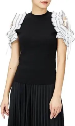 【大人気】SNIDEL ダブルフリルバイカラーニットプルオーバー　スナイデル