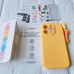 iPhone15 pro ケース フィルム付き ストラップ付き　イエロー