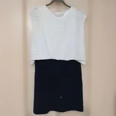 IT'S DEMO ホワイトストライプ柄膝丈ワンピース(ネイビー)Mサイズのサムネイル