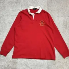ポロラルフローレン　ラガーシャツ　レッド　Lサイズ　襟付き　ポロシャツ　ロンT