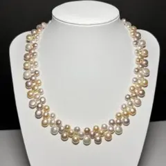 大珠/テリ強】本真珠 パールネックレス マルチカラー 8-10mm 47.6g 