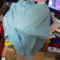 新品未使用 カラーシャツ ボタンダウン 青 えり回り45cm
