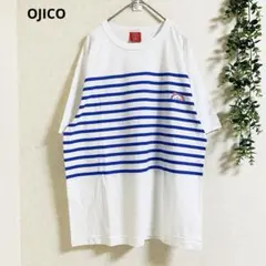 オジコ Tシャツ カットソー M 白　ボーダー　キャラプリント　ゆるかわ 着回しのサムネイル