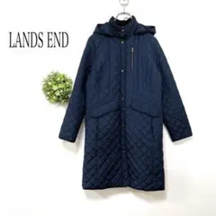 ランズエンド【M】キルティング セミロングジャケット フード取り外し