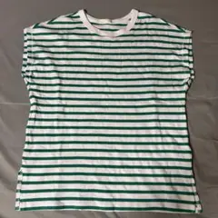 GU ホワイト×グリーンストライプ ノースリーブTシャツ M