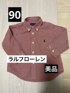 Ralph Lauren 赤白チェック ポロシャツ 90 紺刺繍　美品　値下げ中