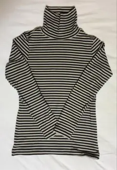 無印良品 MUJI ストレッチフライス編みタートルネック長袖Ｔシャツ ボーダー