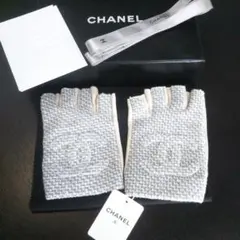 CHANELシャネル デカCOCOラム＆ツイード手袋フィンガーレス春夏(美品）