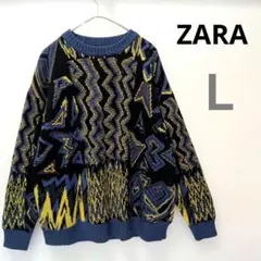 Ｌsize ZARA 幾何学模様 ジャガードニットセーター
