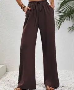 shein ワイドレッグパンツ　ブラウン