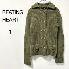 【ビーディングハート】美品イタリア製 Ａライン ジャケット カーキ ビーディングハート】美品イタリア製 Aライン ジャケット カーキ ビー