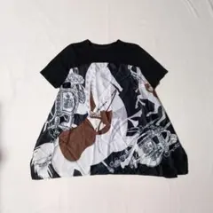 シルク デザインシャツ 個性 柄トップス アート 馬具 馬 モード ブラック