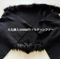 大丸購入35000円✨ラクーンファー✨リブ編みマフラー大判ストール✨黒