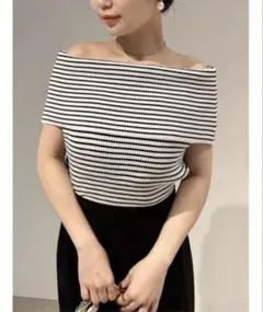 Snidel オフショルダー ストライプ 半袖ニット