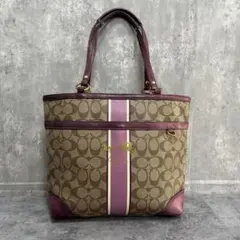 COACH コーチ シグネチャー トートバッグ　ブラウン　ピンク