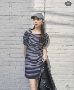 snidel ストライプ 半袖ミニワンピース