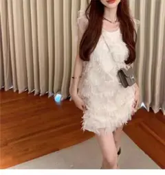 ふわふわ羽タッチロングチュニック★ノースリ韓国風夏秋トップス