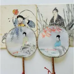 中国　うちわ　色紙　中古品　団扇　サイン色紙　中国土産　お土産　４点セット 中国 うちわ 色紙 中古品 団扇 サイン色紙 中国土産 お土産 4点セット