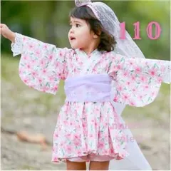 110 浴衣ドレスセット 帯 簡単2点 ワンピース 小花柄 女の子 桜梅 レース