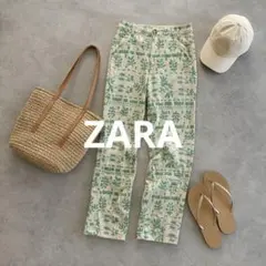 n1008【ZARA】ボタニカル柄パンツ リネン混のサムネイル