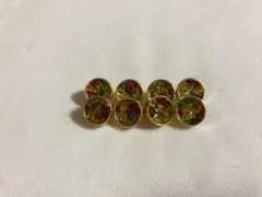 カラフル装飾の金色ボタン8個セット