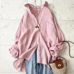 美品♪ミラオーウェン　フレンチリネン　シャツ　オーバーサイズ　ストライプ　長袖のサムネイル