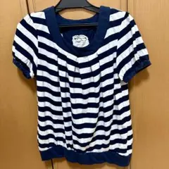 ボーダー柄 半袖カットソー リボン付き Lサイズのサムネイル