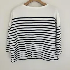 (無印良品)オーガニック綿 ボーダー7部Tシャツ レディース 白 MLサイズ