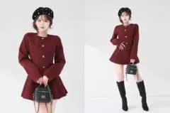 ダーリッチ darich ボックスプリーツツイードミニワンピース BRD F