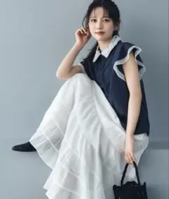 美品☆NATURAL BEAUTY BASIC 楊柳ティアードロングスカートのサムネイル