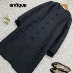 antiqua チャイナデザイン ノーカラー ロングジャケット コート